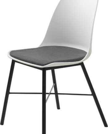 Spisebordsstol Nordique Design Whistler   Hvid Plast Med Gråt Rio-stof Og Sorte Metalben  Sæt Af