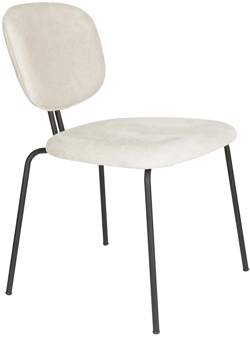 Spisebordsstol Studio White Bouton Perlemorsfarvet Sæt Af   Stabelbar Sort Metalramme