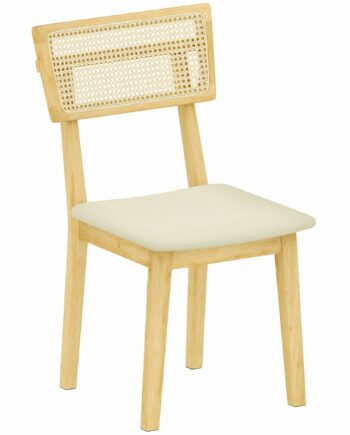 Spisestol  Rattan Ryglæn  Kunstlædersæde  Gummitræ  Naturtræ