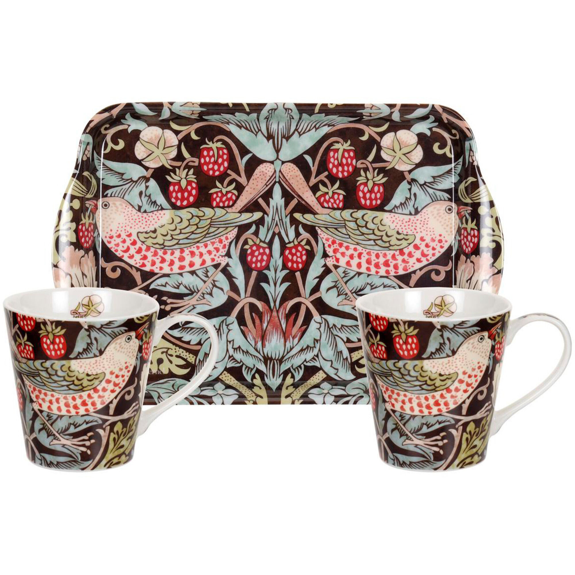 Spode Sæt    Bakke Og Krus  39 Strawberry Thief 39  Brun