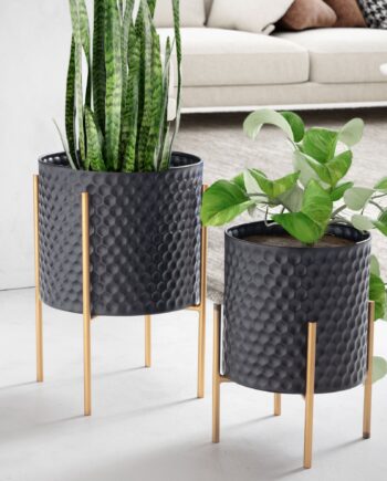 Stilfulde Urtepotter Til Dine Planter  Sæt Med    Honeycomb Mønster   3d  Sort Og Guldfarvet
