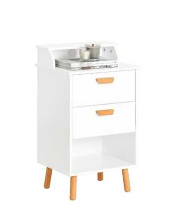 Stilfuldt Sengebord   Hvid Med Masser Af Plads    40 Cm    35 Cm    71 Cm