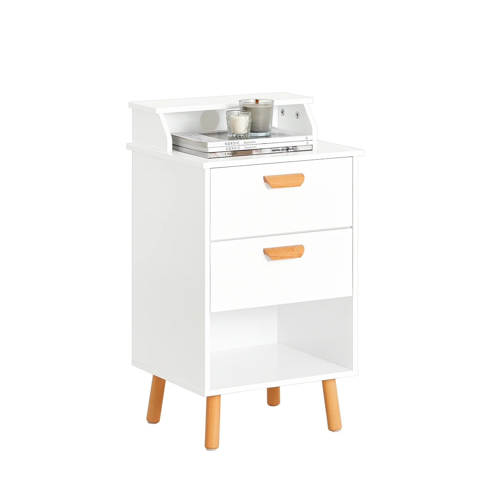 Stilfuldt Sengebord   Hvid Med Masser Af Plads    40 Cm    35 Cm    71 Cm