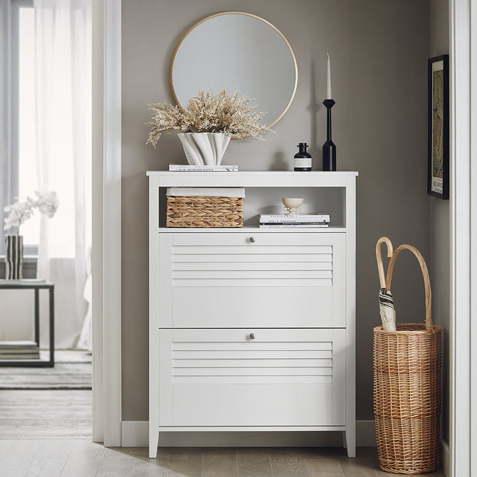 Stilfuldt Skoskab Med   Rum  Vippefunktion  Skandi-stil  80x25x108 Cm  Hvid