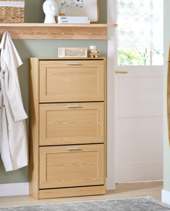 Stilren Skoskab   Japandi-look  60x23x115 Cm  Naturfarvet