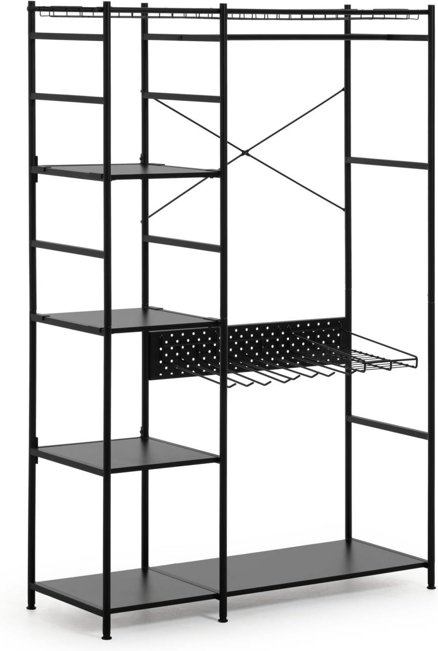 Tøjstativ Kave Home Storn   Sort Pulverlakeret Metal Med   Hylder Og Kroge H182ã B45ã L120 Cm