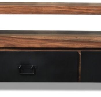 Tv-bord Tv-bænk Obuzi Hayfay  Massivt Rosentræ   Jern  200x50x40 Cm  Mørk Natur Sort