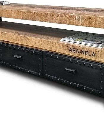 Tv-bord Tv-møbel Obuzi Christiania Lite Industrial 150 Cm Mangotræs Natur-sort
