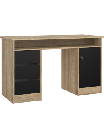 Tvilum Function Plus Skrivebord       Rum    Låge    Hylde Og   Skuffer Egetræsstruktur Og Sort Træ  126x55