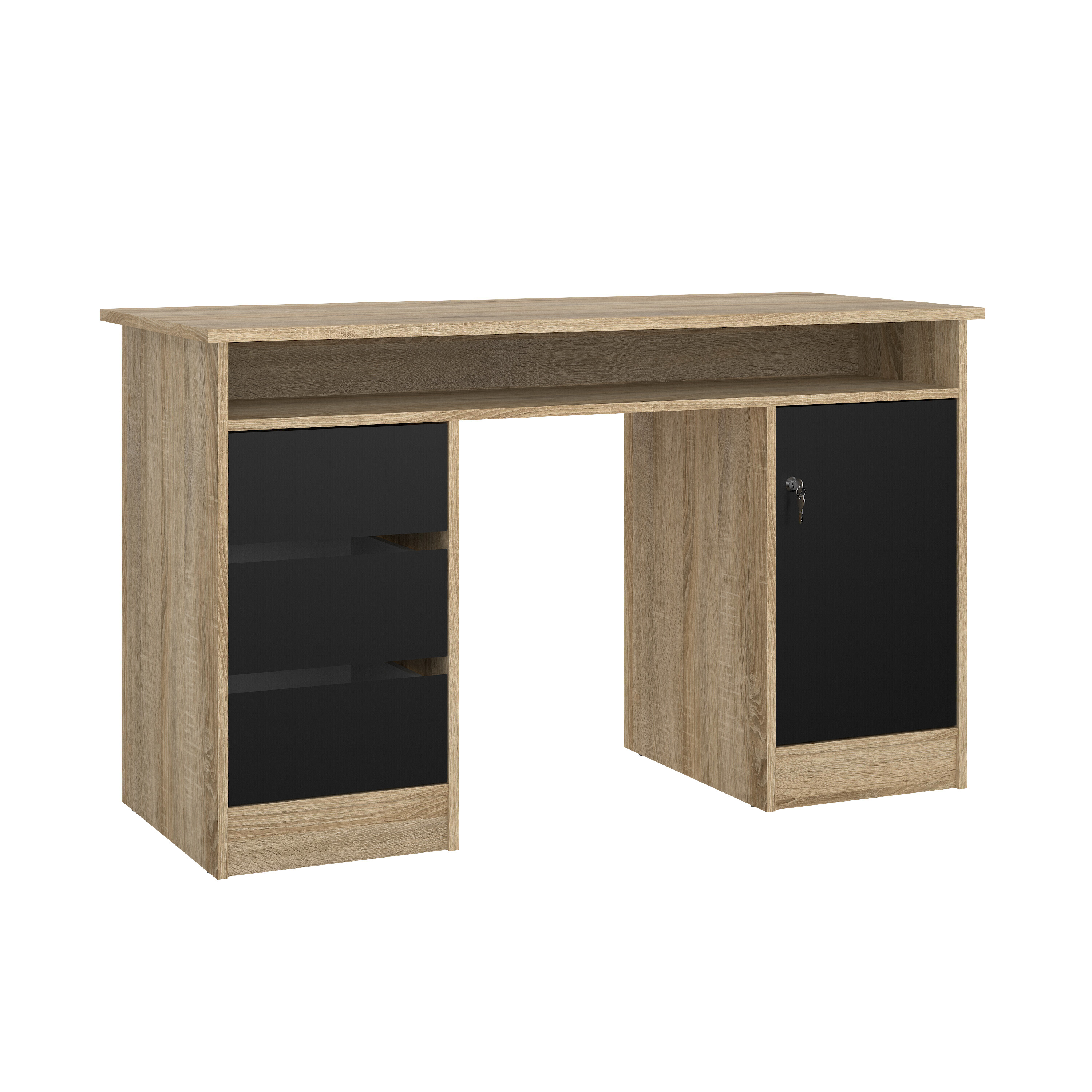 Tvilum Function Plus Skrivebord       Rum    Låge    Hylde Og   Skuffer Egetræsstruktur Og Sort Træ  126x55