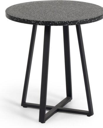 Udendørs Spisebord Kave Home Tella   Sort Vejrbestandigt Terrazzo   Galvaniseret Stål 70x70 Cm