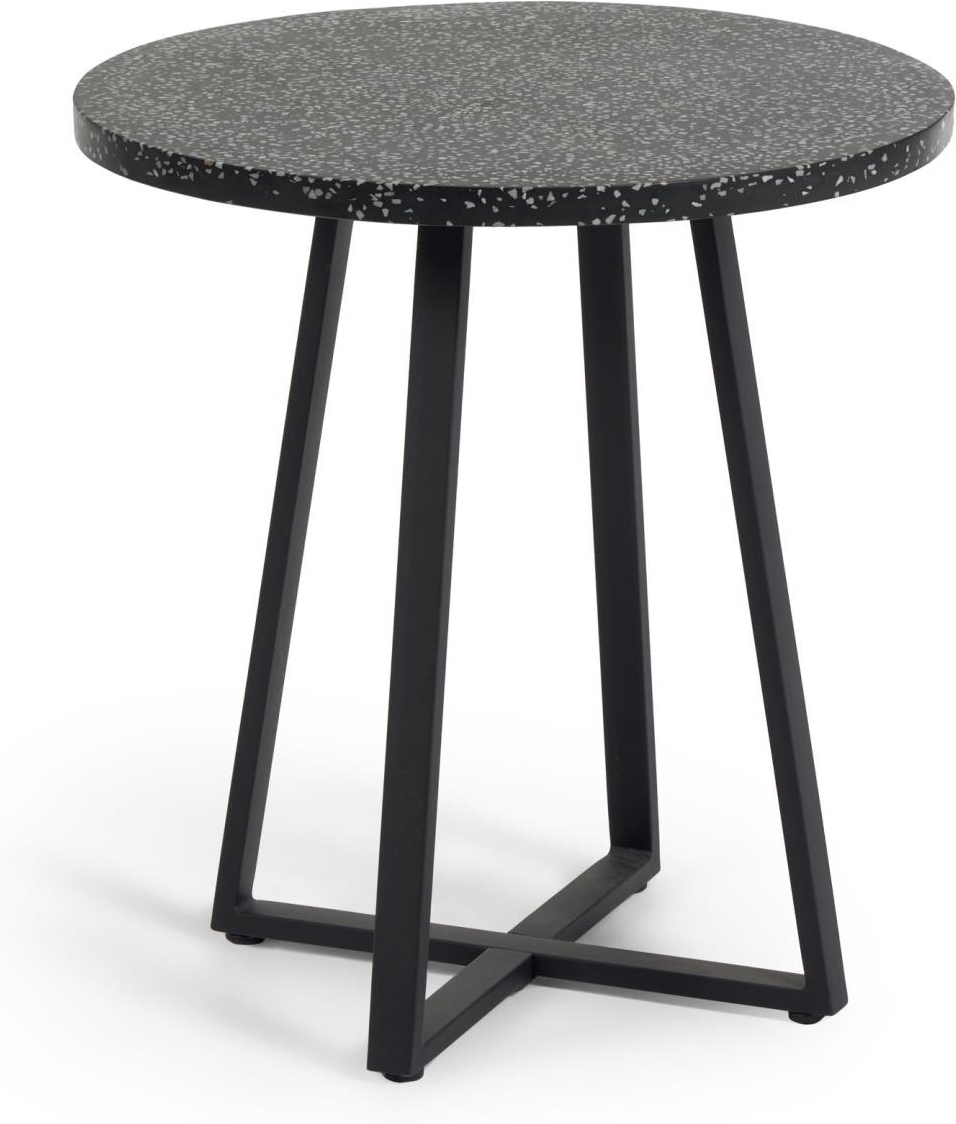Udendørs Spisebord Kave Home Tella   Sort Vejrbestandigt Terrazzo   Galvaniseret Stål 70x70 Cm