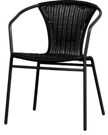 Udendørs Spisebordsstol Med Armlæn Woood Weston  Sort Metalstel   Flettet Syntetisk Rattan  Stabelbar