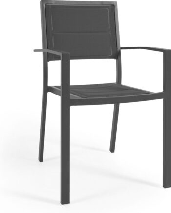 Udendørs Spisebordsstol Sirley Fra Kave Home  Sort Pulverlakeret Aluminium  Stabelbar Terrassestol