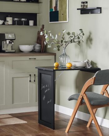 Vægbord Med Tavle  Foldbart  Pladsbesparende  50   75   76 Cm  Sort