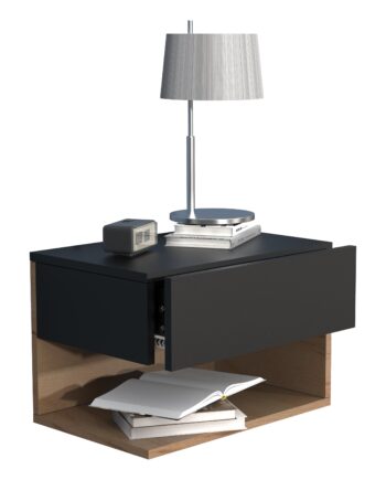 Vægbord   Sengebord  30   45   32 Cm  Sort Og Naturfarvet