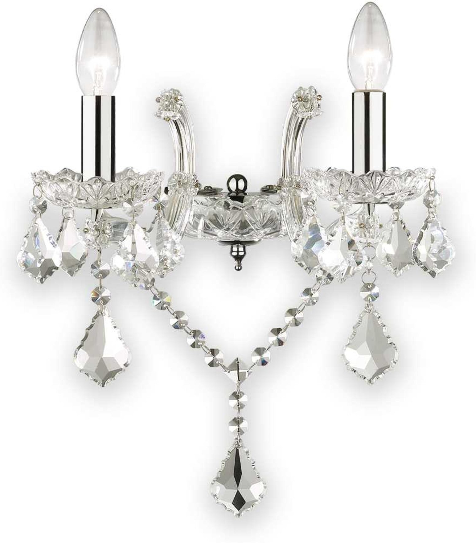 Væglampe Florian Ideal Lux Klar Glas Med Krystaldråber Krom H32   B21   L33 Cm E14
