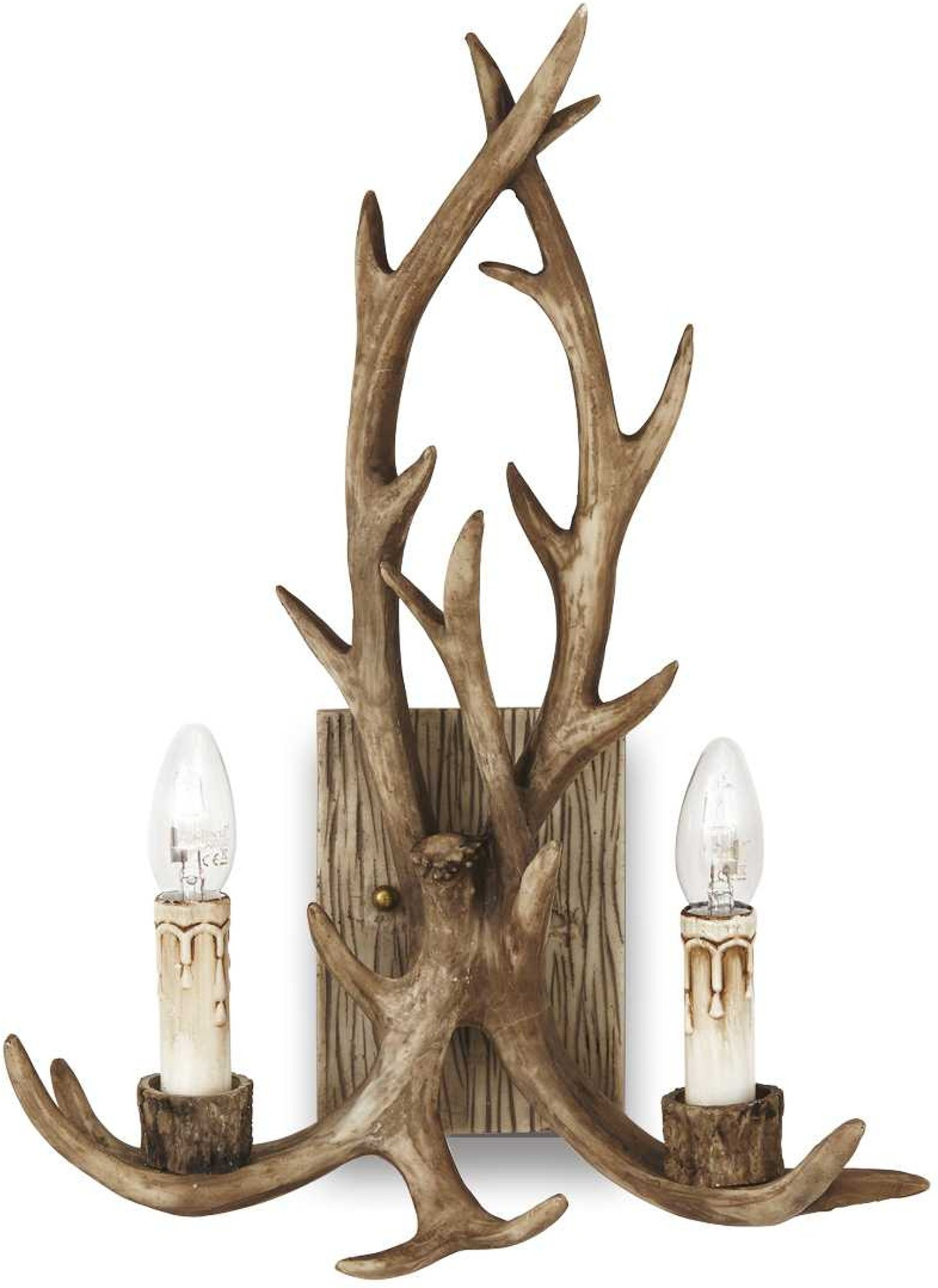 Væglampe Ideal Lux Chalet  Rustik Indendørsvæglampe Med 2xe14 Fatning  Metal Harpiks Beige Træ H49xb17xl37 Cm