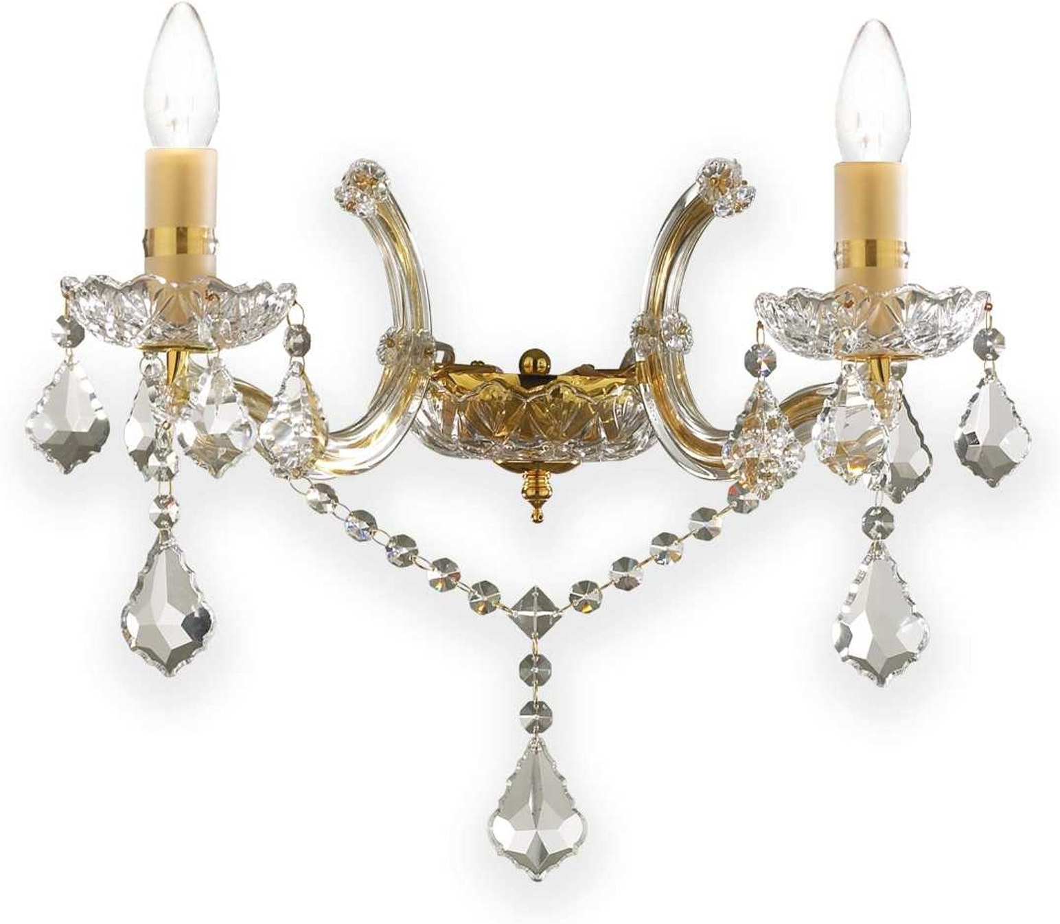 Væglampe Ideal Lux Florian Guld Messing   Krom Med Glasdetaljer Og Krystaller H32xb21xl33 Cm