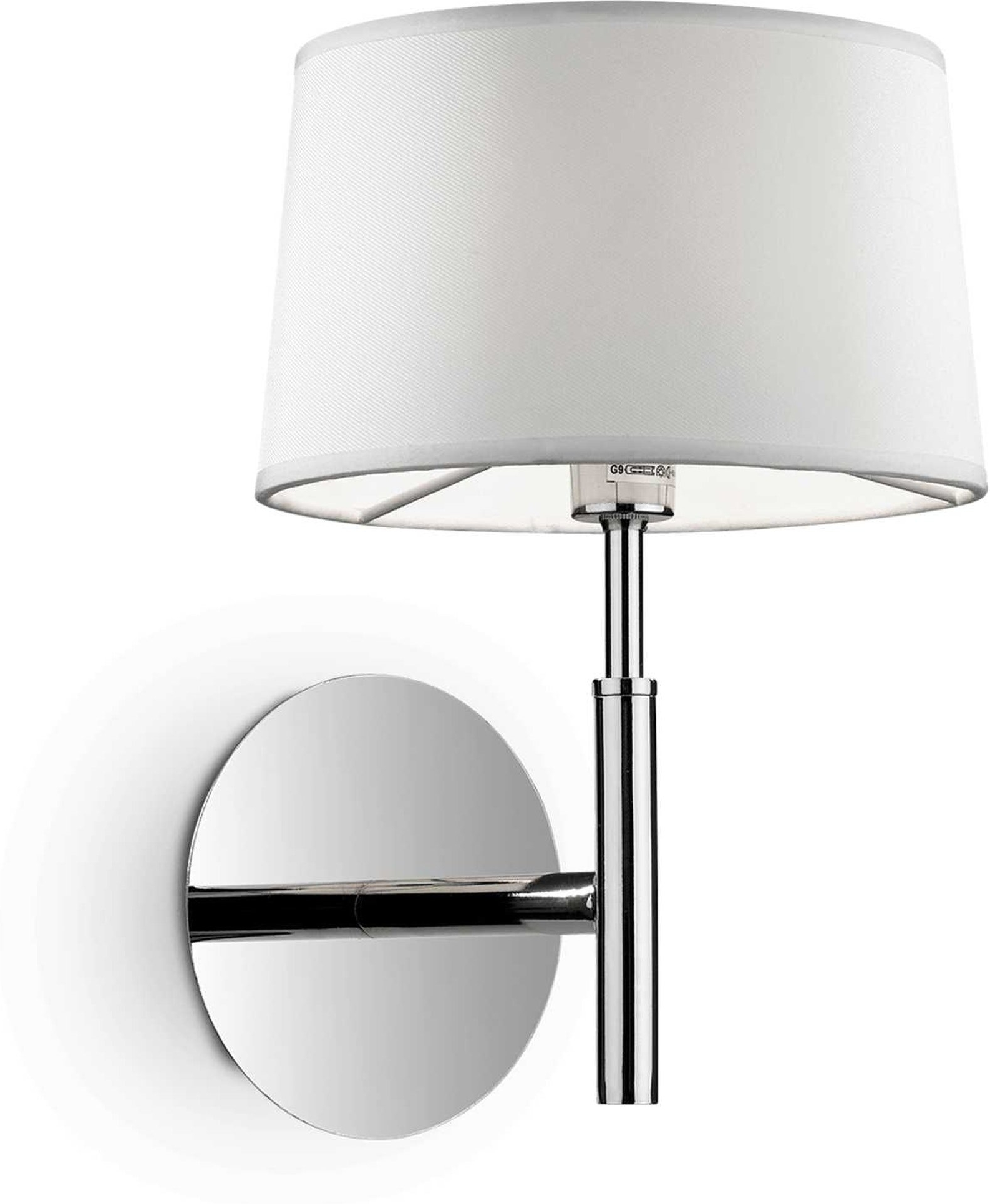 Væglampe Ideal Lux Hilton Hvid Krom Med Stofskærm  Syreætslet Glas Og G9-pære