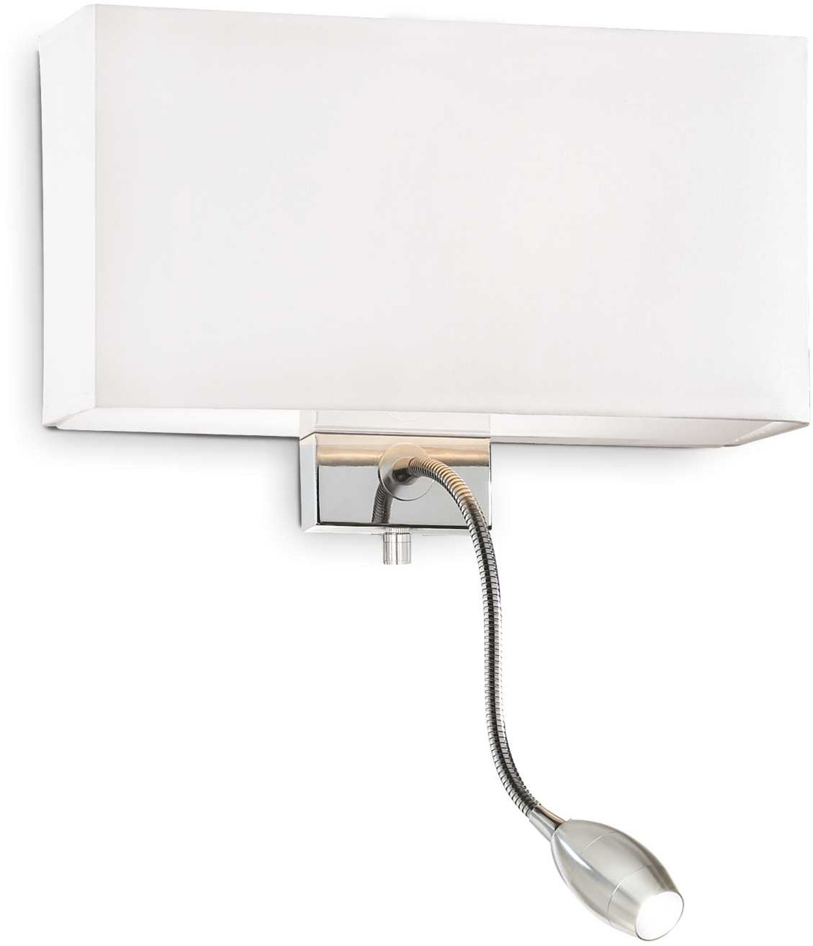 Væglampe Ideal Lux Hotel Ap2 Med Justerbar Led-læselampe  Stofskærm Og Satin Glas Diffuser Hvid Krom