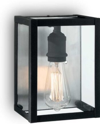 Væglampe Ideal Lux Igor Matsort Metal Med Klar Glaspladeskærm H23ã B13 5ã L17 Cm Ip20 E27