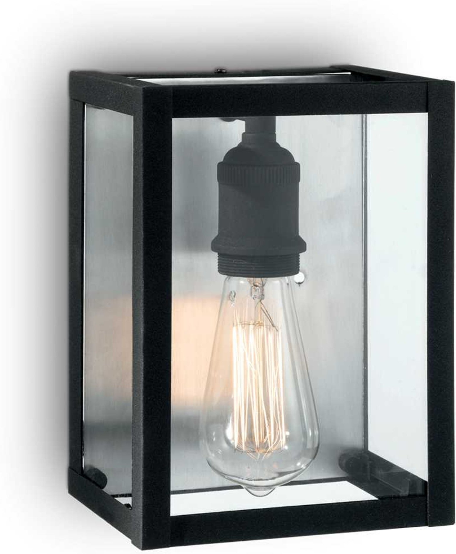 Væglampe Ideal Lux Igor Matsort Metal Med Klar Glaspladeskærm H23ã B13 5ã L17 Cm Ip20 E27