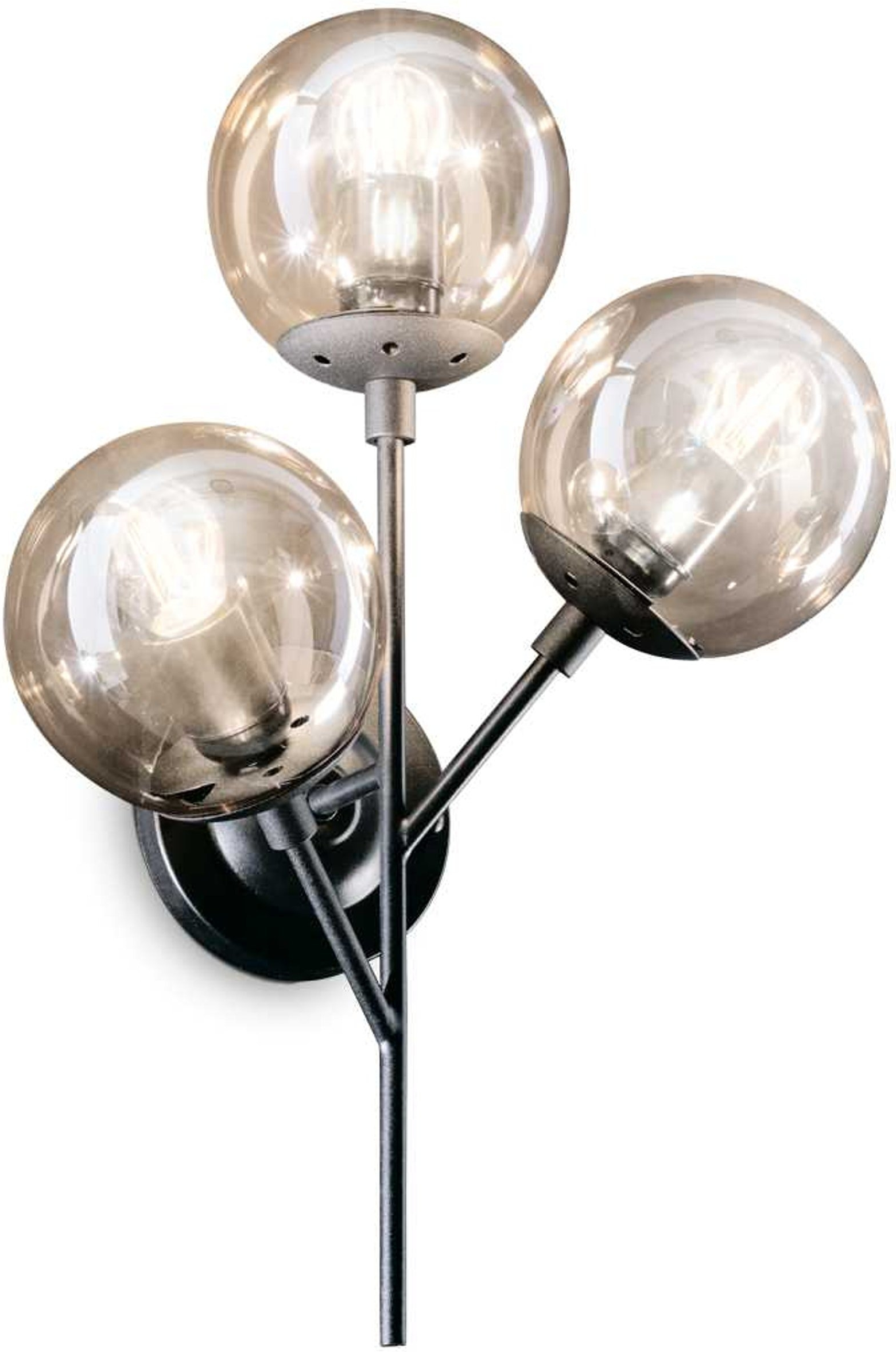 Væglampe Ideal Lux Kepler Matsort Metal Amberglas H47 B23 L38 Cm E27