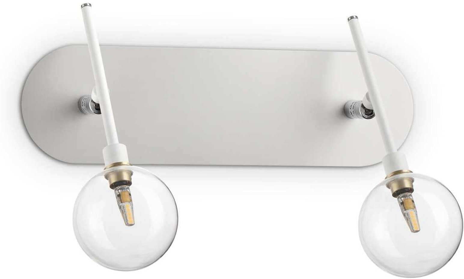 Væglampe Ideal Lux Maracas Hvid Messing Med Klare Glas-skærme L38   H27   B12   Cm Inkl    G4 2w Pærer
