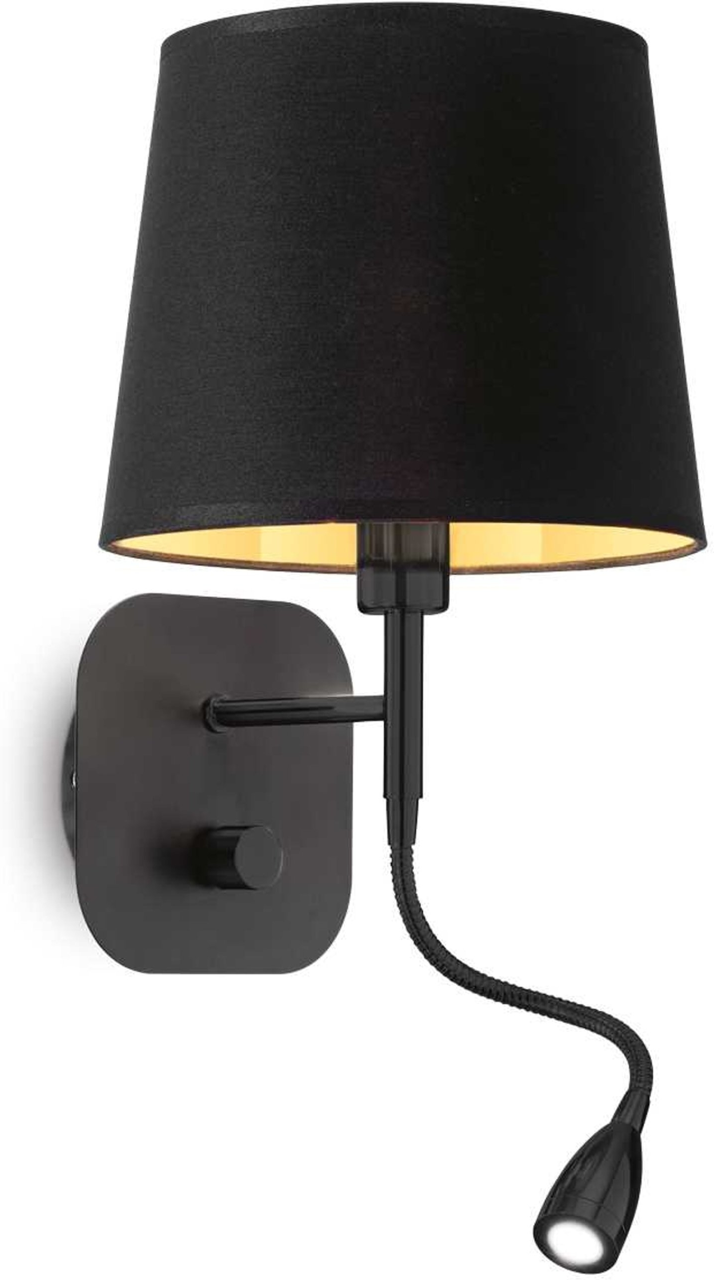 Væglampe Ideal Lux Nordik Matsort Metal Gylden Stofskærm H48ã B18ã L21 Cm Med Integreret Led