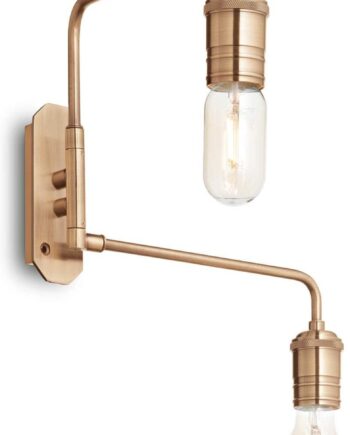 Væglampe Ideal Lux Triumph Messing Brændt Metal Med Stofkabel Og Afbryder To E27 Fatninger 2x60w