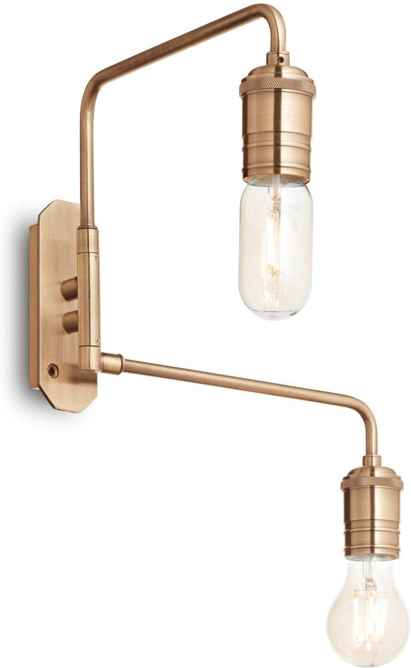 Væglampe Ideal Lux Triumph Messing Brændt Metal Med Stofkabel Og Afbryder To E27 Fatninger 2x60w