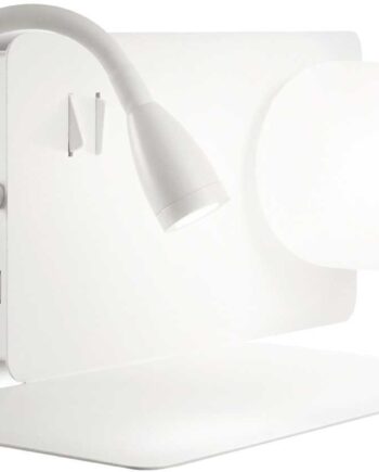 Væglampe Med Hylde Ideal Lux Book   Hvid Pulverlakeret Metal  Satinglas  Justerbar Led 200 Lm  Integreret Usb-stik