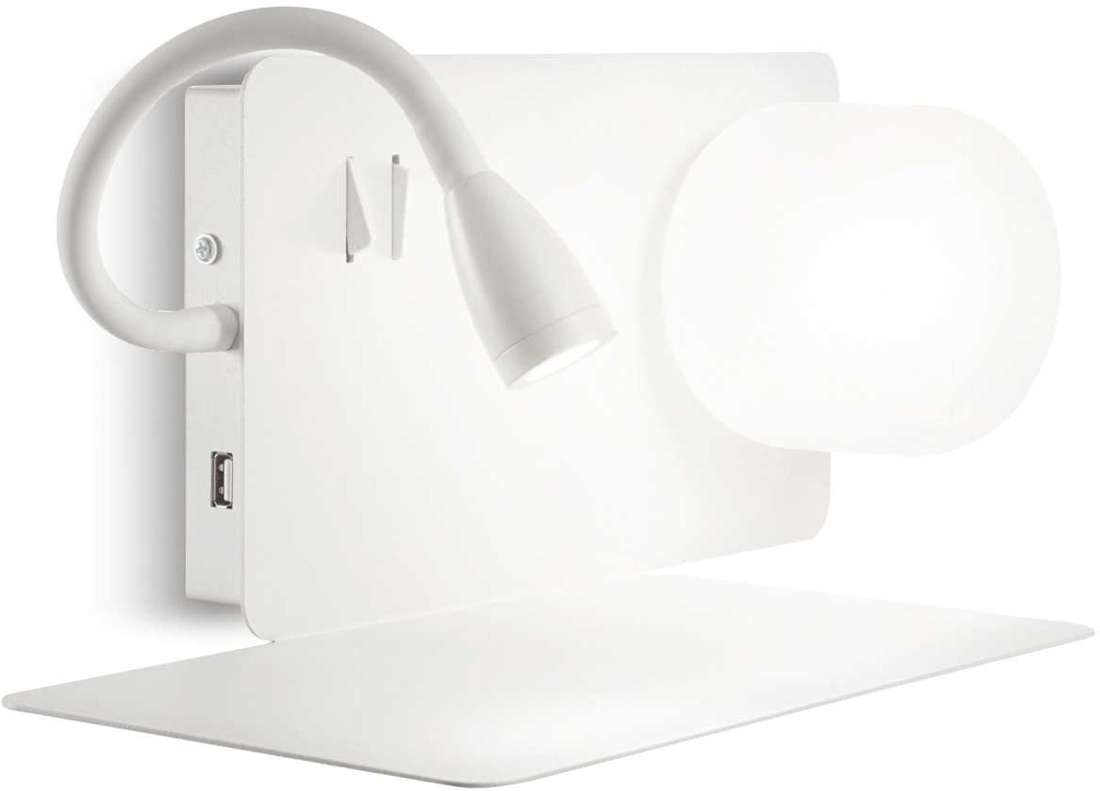 Væglampe Med Hylde Ideal Lux Book   Hvid Pulverlakeret Metal  Satinglas  Justerbar Led 200 Lm  Integreret Usb-stik