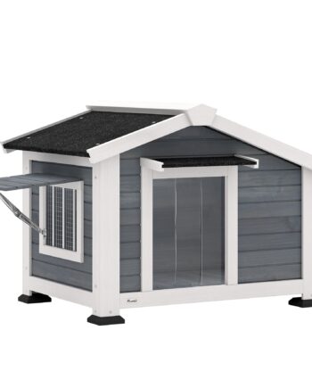 Vejrbestandigt Hundehus   Træ Med Aftageligt Gulv  Asfalttag  Vindue Der Kan åbnes  98x76x69   Cm  Grå
