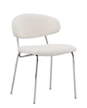 Venture Design Chico Spisebordsstol Hvid Bouclé Og Forkromet Stål