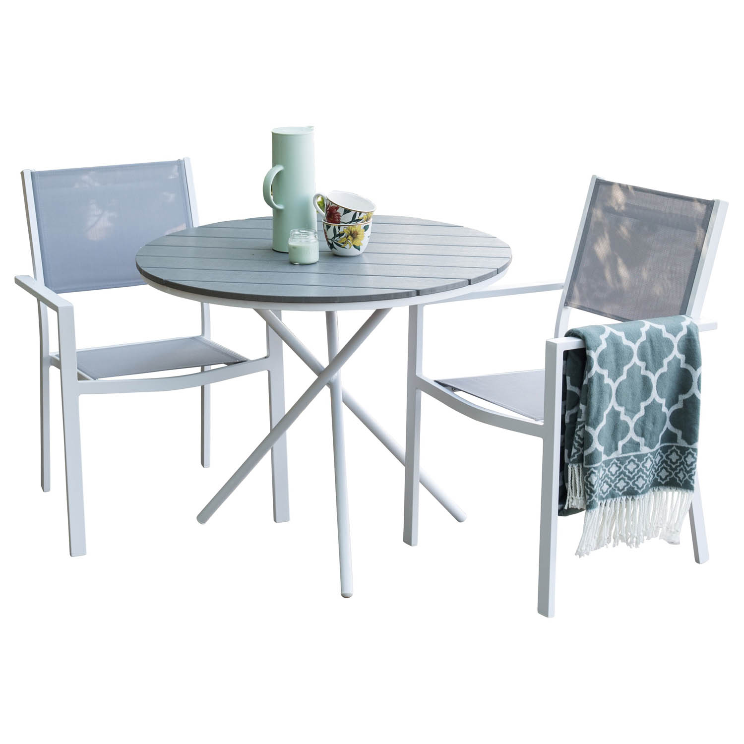 Venture Design Havesæt    Parma Bord  ø90  Og   Copacabana Stole    Armlæn Grå Aintwood Textilene