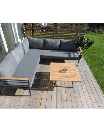 Venture Design Mexico Hjørne Havesofa    Havebord Og Hynder Grå Polyester Og Aluminium  Natur Teaktræ