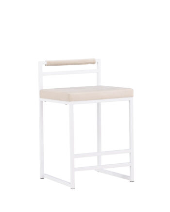 Venture Design Opelika Barstol     Ryglæn Og Fodstøtte Beige Polyester Fløjl Og Hvid Stål