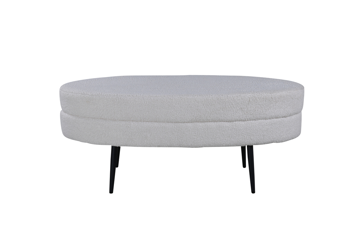 Venture Design Otto Puf Oval Hvid Bamsestof Polyester Og Sort Stål 100x40