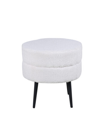 Venture Design Pot Puf  Rund Hvid Bamsestof Polyester Og Sort Stål  ø40