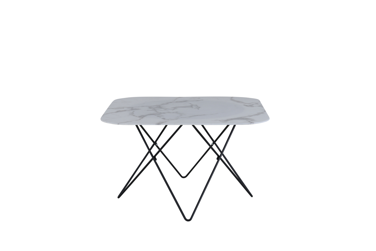 Venture Design Tristar Sofabord  Kvadratisk Hvid Marmoreret Glas Og Sort Stål  80x80