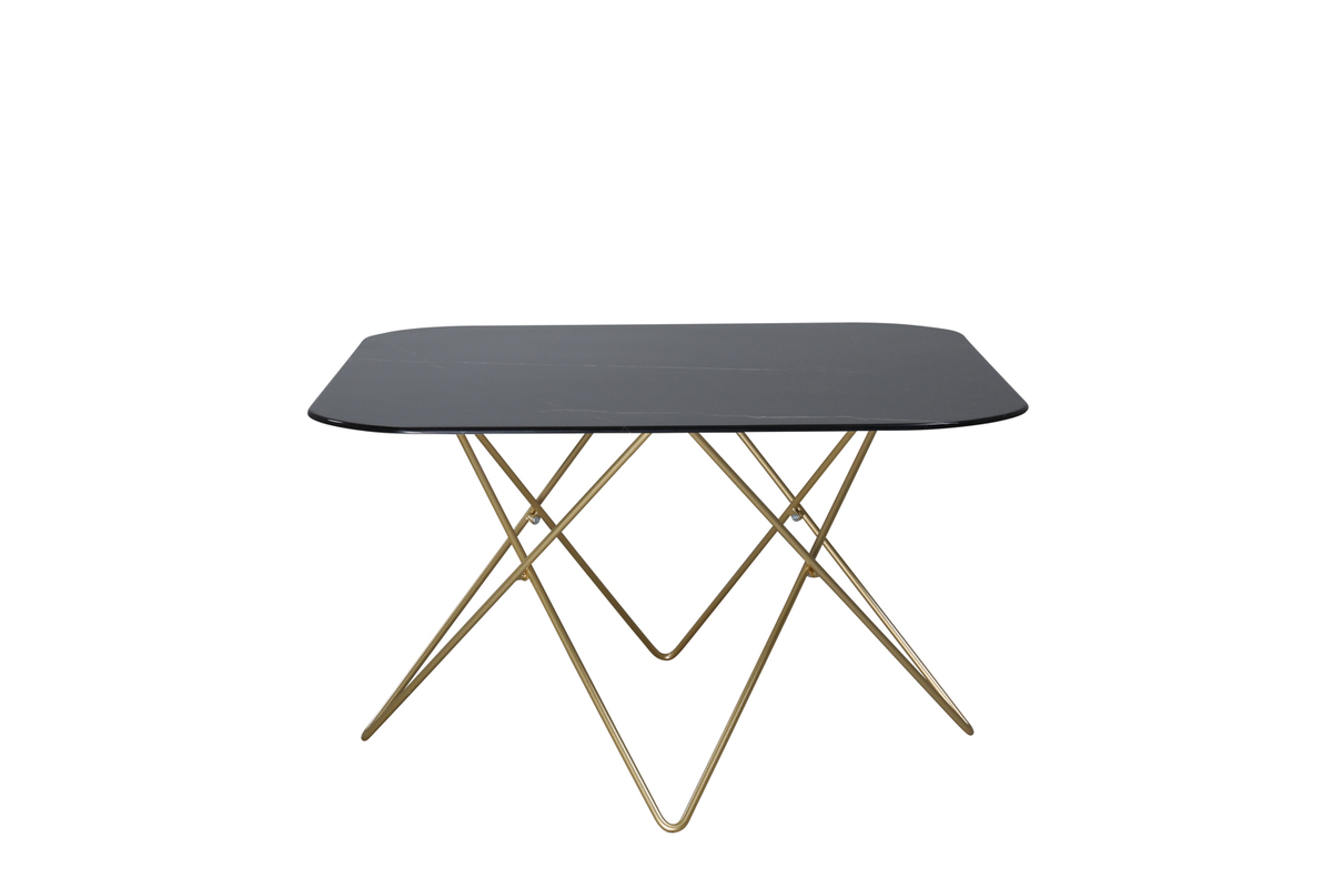 Venture Design Tristar Sofabord  Kvadratisk Sort Marmoreret Glas Og Messing Stål  80x80
