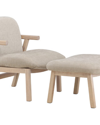 Venture Home Rile Lænestol Og Fodskammel Beige Polyester Og Hvidvasket Gummitræ