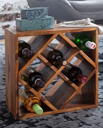 Vinreol   Massivt Træ  40x40x25 Cm  Plads Til   Flasker  Brun