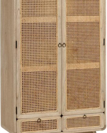 Vitrineskab Kave Home Nalu Natur   Massiv Minditræ   Håndflettet Rattan  H175xb40xl90 Cm