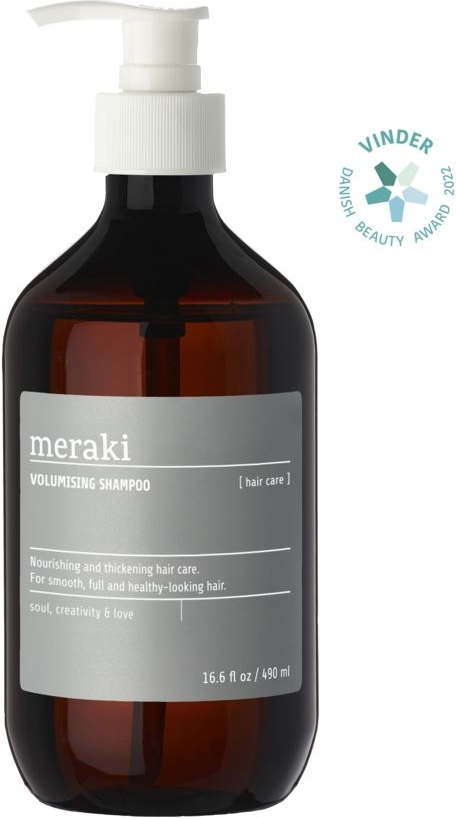 Volumenshampoo Meraki Volumising   Shampoo Til Fint Hår Med Provitamin B5   ærteprotein  Gråbrun Flaskedesign