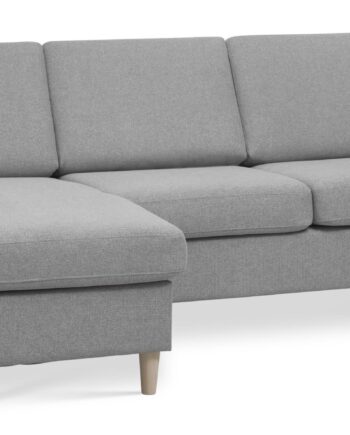 Wendy Set   3d Sofa     Chaiselong Grå Polyester Stof Og Natur Træ