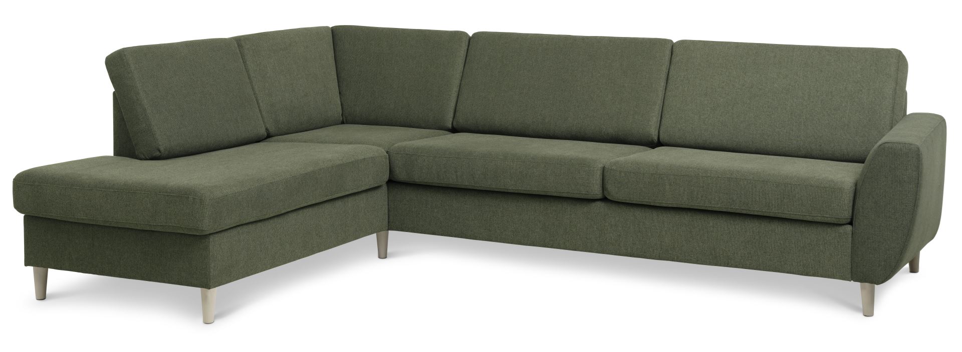Wendy Set Oe Left Sofa Chaiselong Vinter Mosgrøn Polyester Stof Og Natur Træ