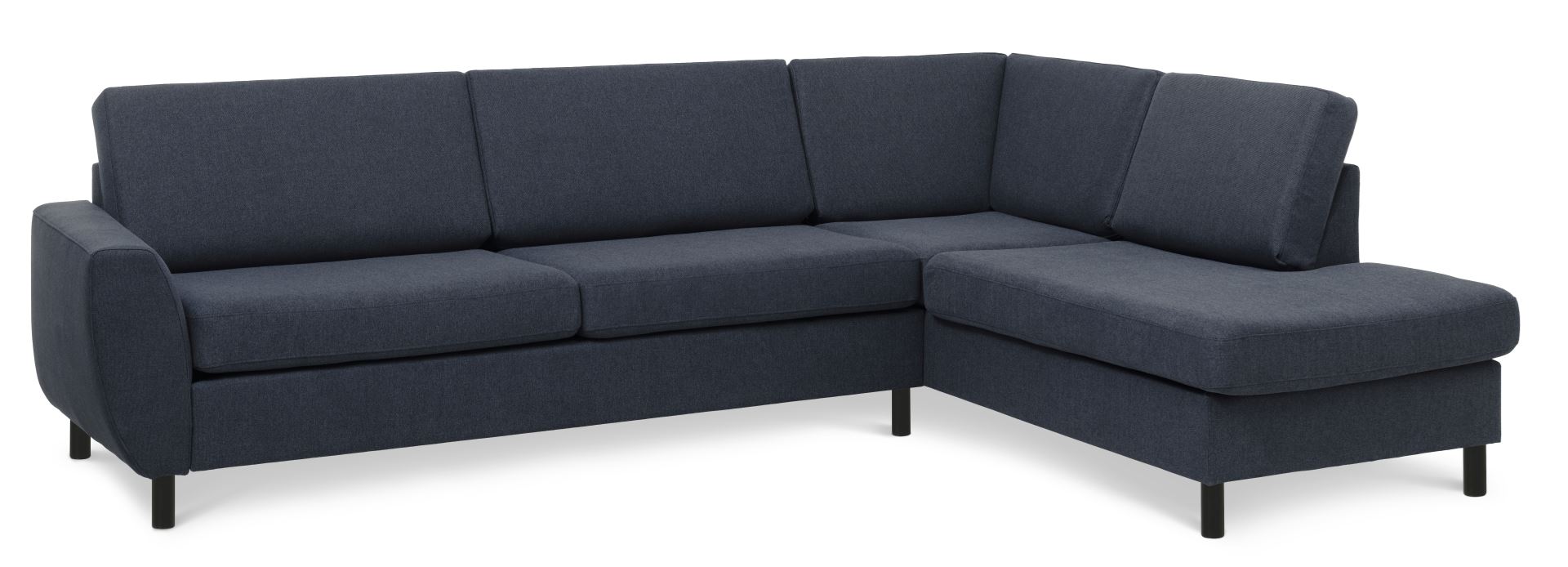 Wendy Set Oe Right Sofa Chaiselong Blå Polyester Stof Og Sort Træ